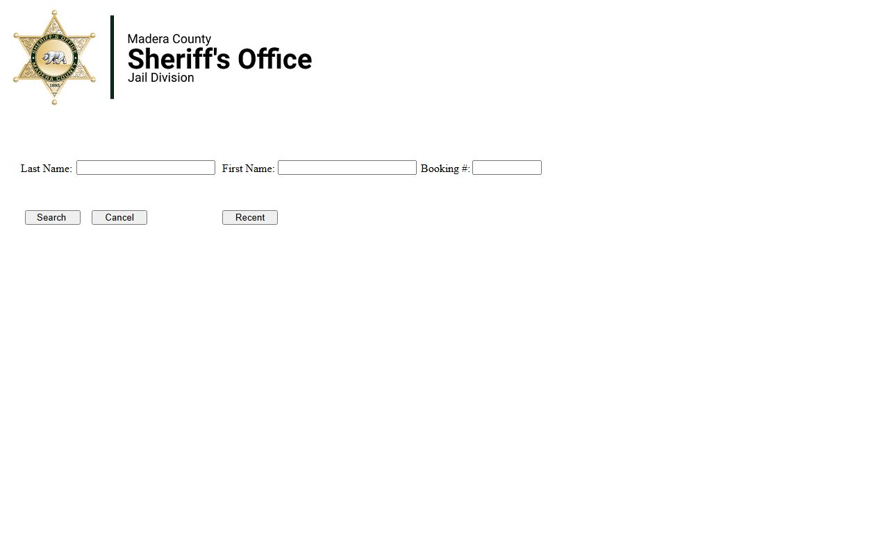 Madera County inmate public view search interface