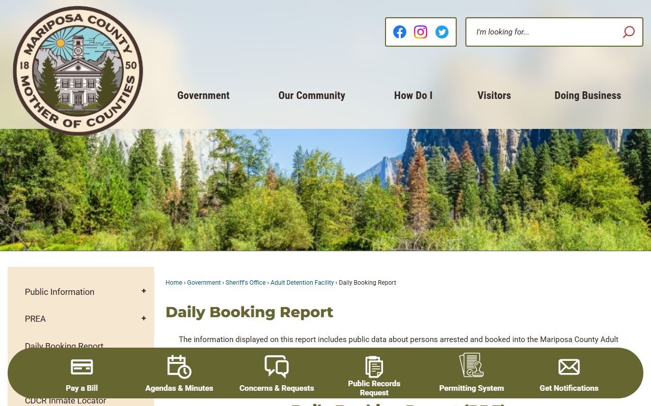 Mariposa County daily booking report page