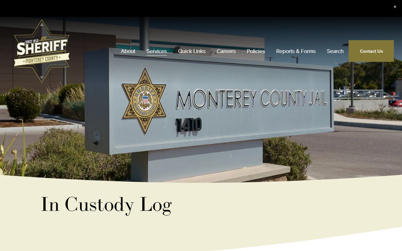 Monterey County Sheriff in-custody log interface