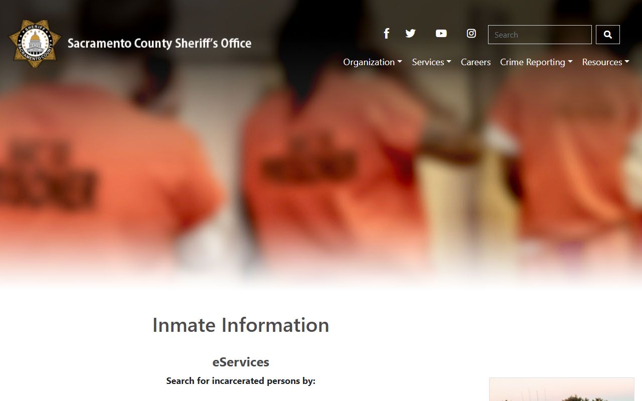 Sacramento County Sheriff inmate information search page