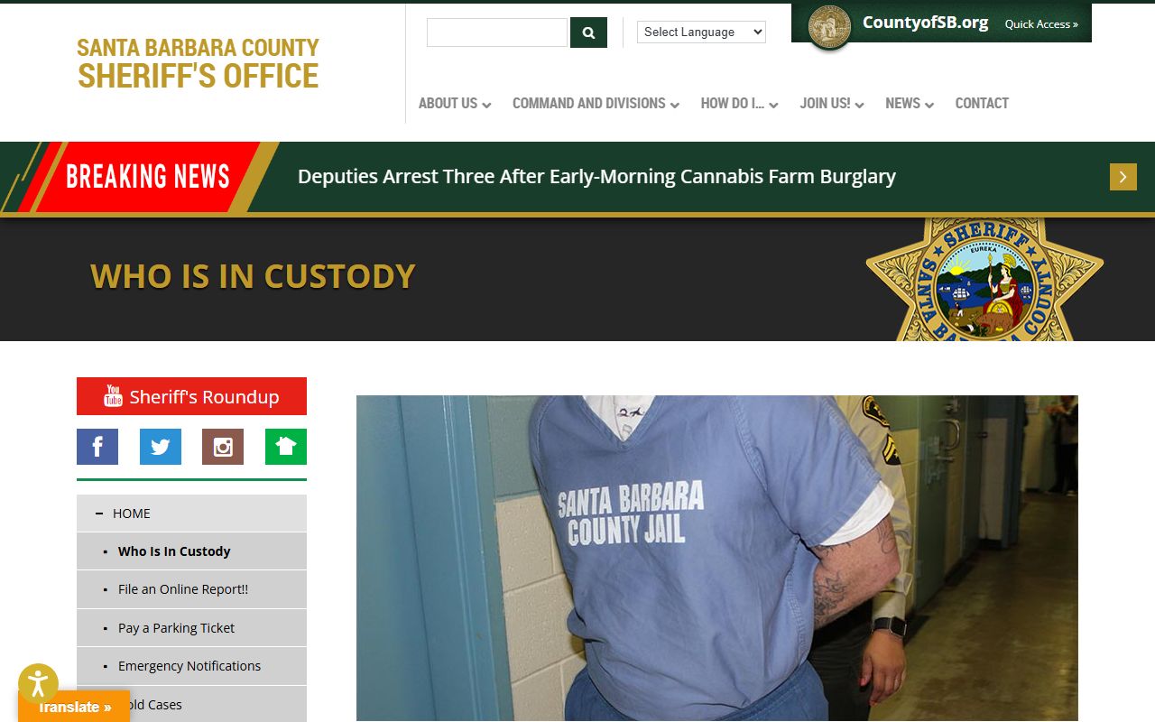 Santa Barbara County jail roster search interface