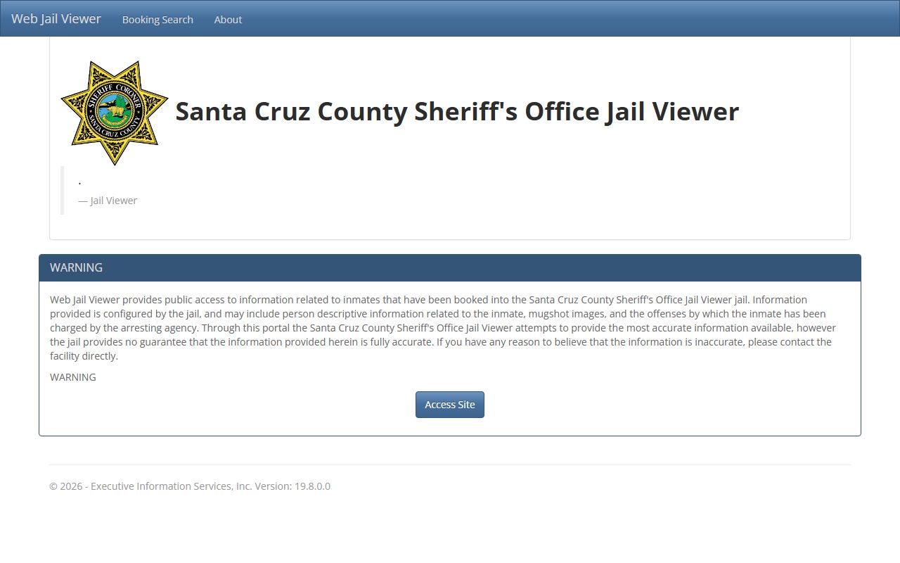 Santa Cruz County JailViewer search interface