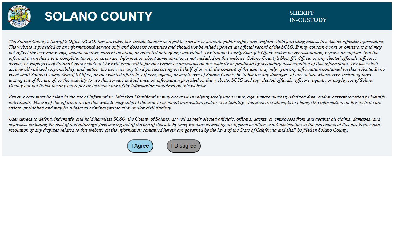 Solano County Sheriff inmate search database