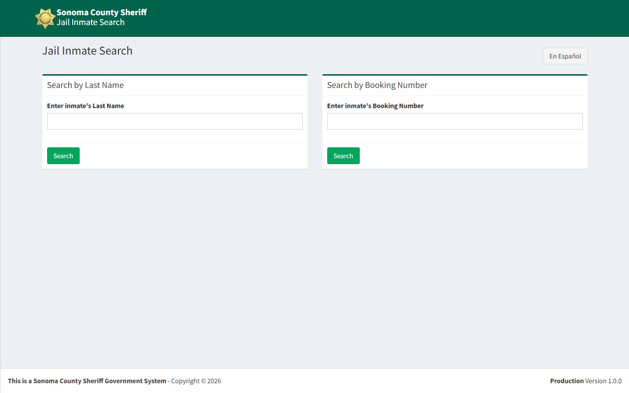 Sonoma County Sheriff inmate search portal