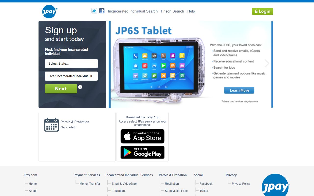 JPay inmate services homepage