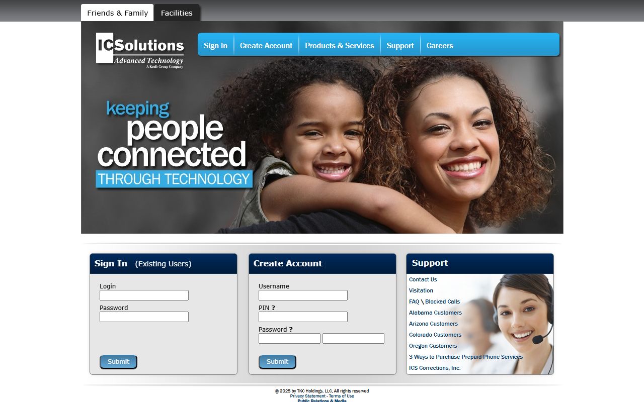 ICSolutions inmate phone service homepage
